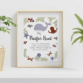 Fopspeen Hunt Onder het Zee Baby shower Game Schat Poster