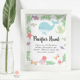 Fopspeen Hunt Onder het Zee Baby shower Game Schat Poster