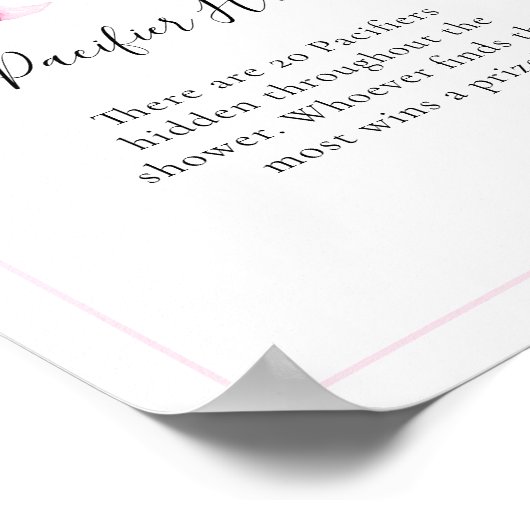 Fopspeen Hunt Pink Bow Baby shower Game Poster (Hoek)