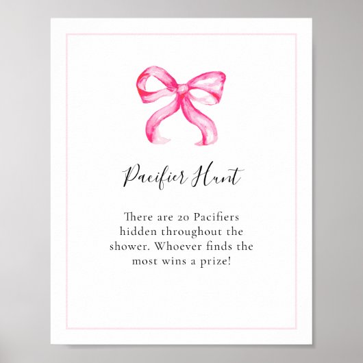Fopspeen Hunt Pink Bow Baby shower Game Poster (Voorkant)