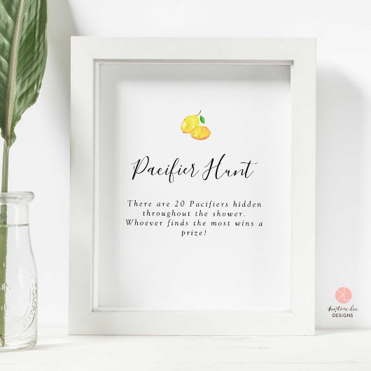 Fopspeen Hunt Spel Citroen Baby shower Eenvoudig Poster