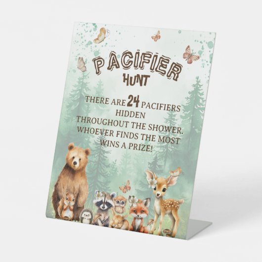 Fopspeen Hunt Woodland dieren baby shower spel Reclamebord Met Voetstuk (Voorkant)