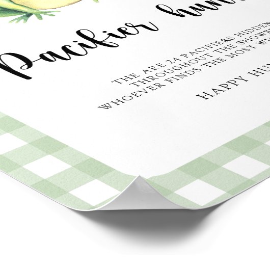 fopspeen jacht kikker baby shower spel poster (Hoek)