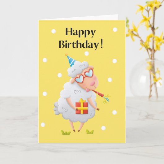 For Children Funny Silly Sheep Birthday Card Kaart (Gele Bloem)