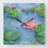 Fôr de Lotus Aguarela Vierkante Klok (Voorkant)