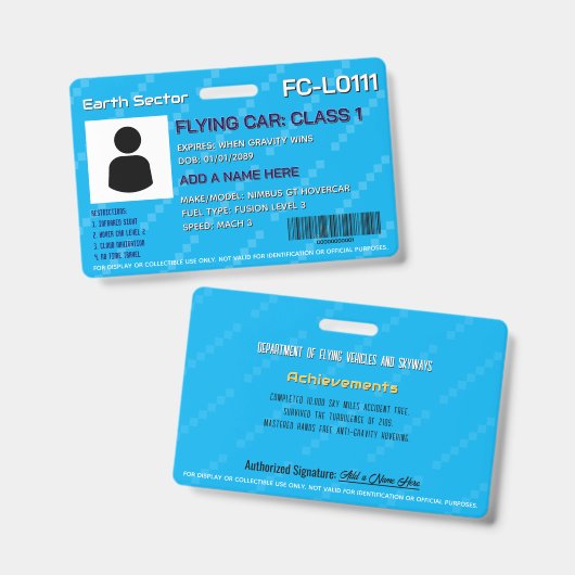For Display Only Flying Car License Badge (Voor- en achterkant)