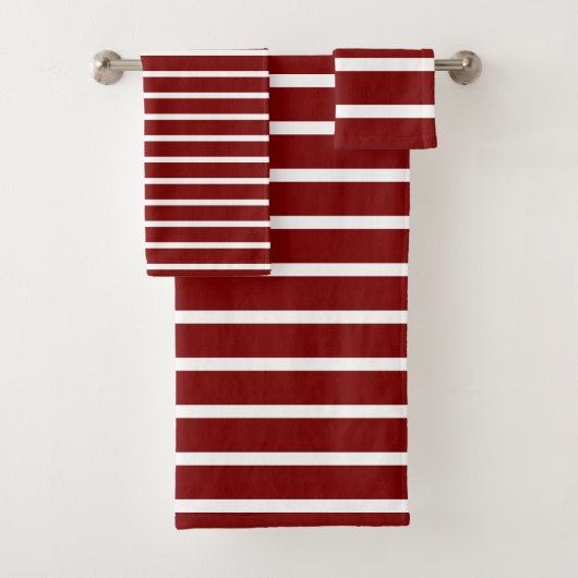 For Elegant Homes – Deep Red & White Striped  Bad Handdoek (Insitu)