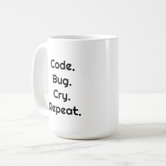 For Engineers & Developers – Code. Bug. Cry Mug Koffiemok (Voorkant links)