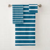 For Fresh Spaces – Deep Blue & White Striped Bad Handdoek (Insitu)