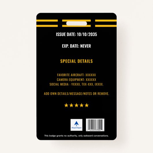 For Fun Planespotter Badge (Achterkant)