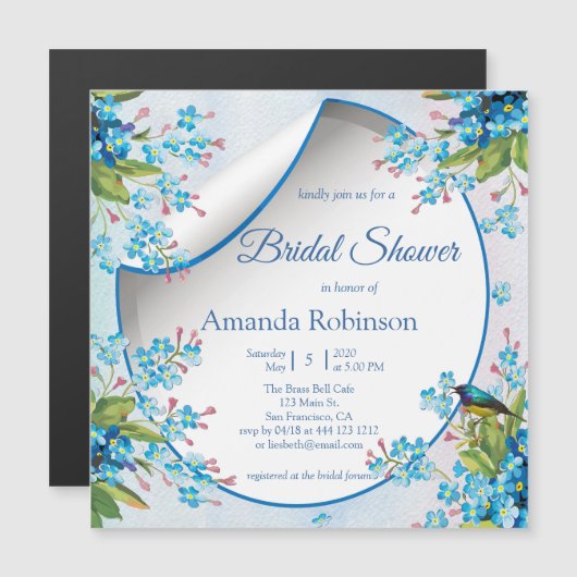 For-get-me-Not beroemd gemaakt door Blue Vrijgezel Magnetische Uitnodiging (Voorkant / Achterkant)