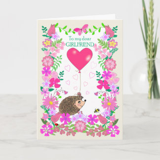 For Girlfriend Valentine with a Cute Hedgehog Kaart