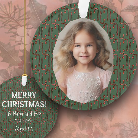 For Grandparents a Candy Cane Photo Christmas Ornament