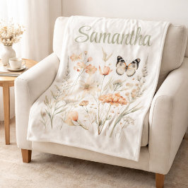 For Her Cottagecore Wildflower and Butterfly Fleece Deken