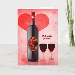 for Her on Valentine's Day with Red Wine Feestdagen Kaart