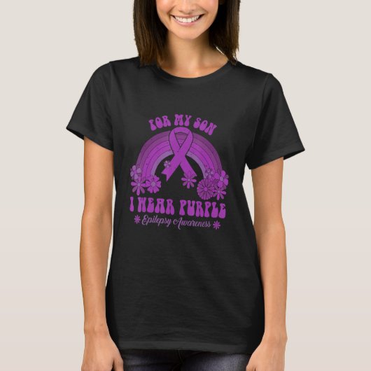 For My Son I Wear Purple Epilepsy Awareness Rainbo T-shirt (Voorkant)
