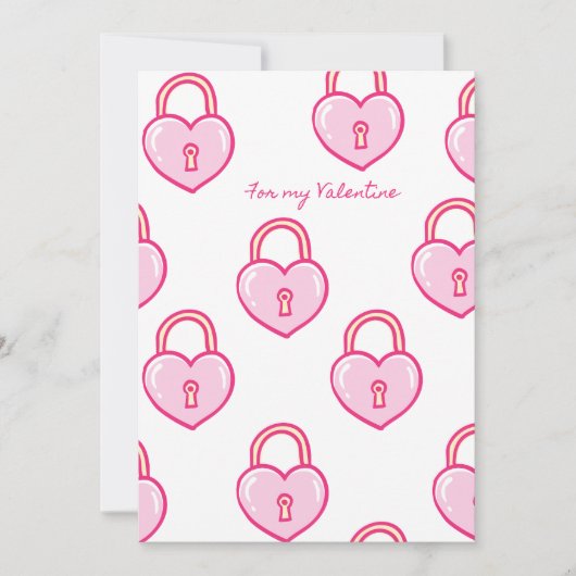 For My Valentine — Pink Heart Lock Pattern Feestdagenkaart (Voorkant)