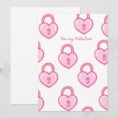 For My Valentine — Pink Heart Lock Pattern Feestdagenkaart (Voorkant / Achterkant)