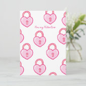 For My Valentine — Pink Heart Lock Pattern Feestdagenkaart (Staand voorkant)