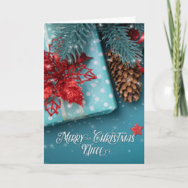for Niece Merry Christmas Cheer Blue and Red Feestdagen Kaart