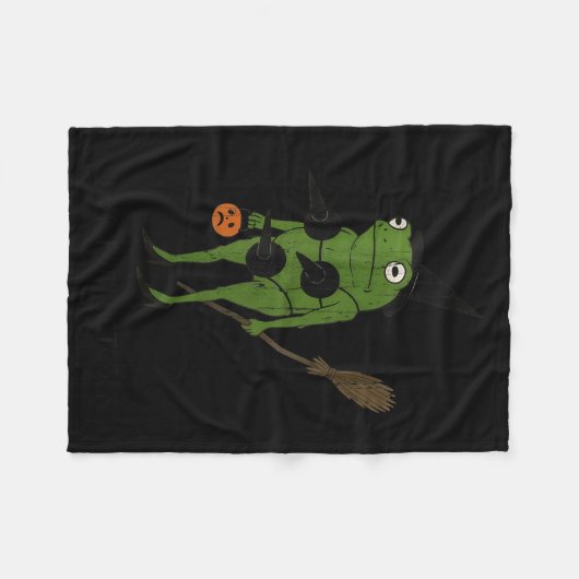 For October, Funny Halloween, Funny Witch Frog Fleece Deken (Voorkant (Horizontaal))