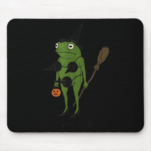 For October, Funny Halloween, Funny Witch Frog Muismat (Voorkant)