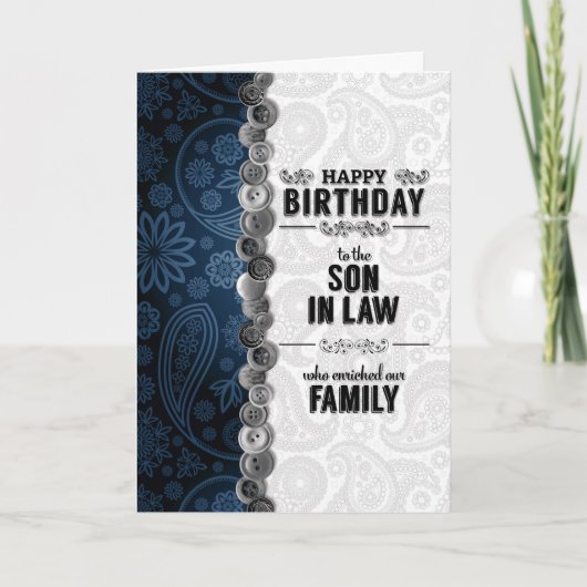 For Our Son-in-Law Blue Paisley Birthday Kaart (Voorkant)