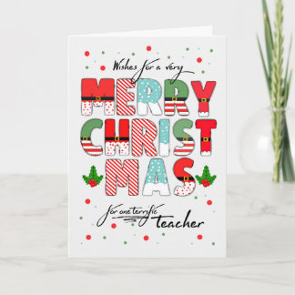 for Teacher Merry Christmas Decorated Lettering Feestdagen Kaart
