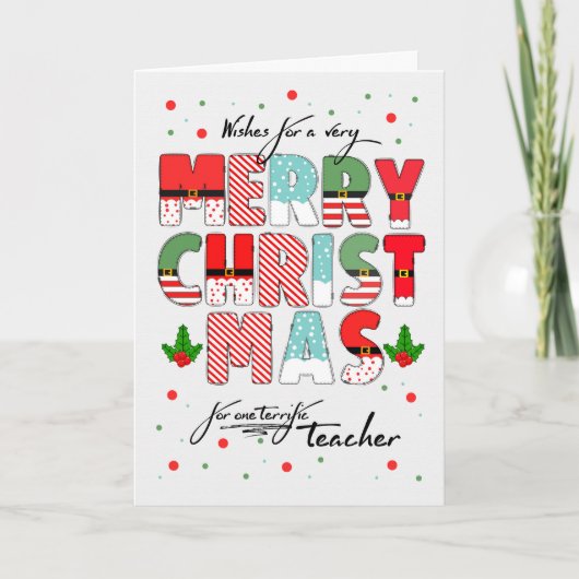 for Teacher Merry Christmas Decorated Lettering Feestdagen Kaart (Voorkant)