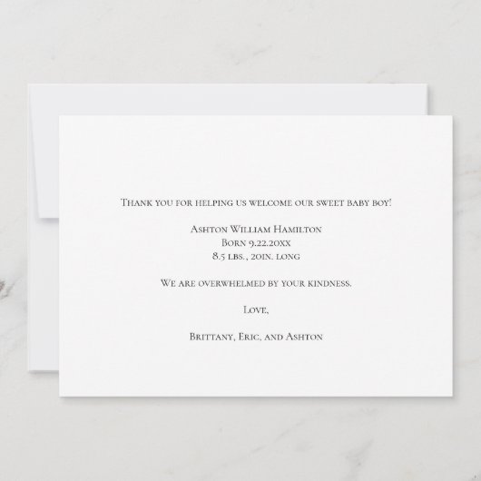 For This Child We Have Prayed Baby Shower Bedankkaart (Achterkant)