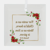For Unto Us a Child Is Born Square Christmas Glas Ornament (Achterkant)