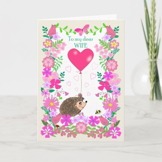 For Wife Valentine with a Cute Hedgehog Kaart (Voorkant)
