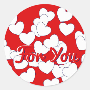 'For You' - Mooie rode en witte harten voor gesche Ronde Sticker