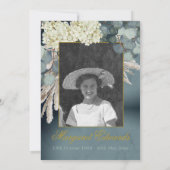 Foraalherdenkingsfoto van Floral Blue Gold Elegant Kaart (Achterkant)