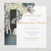 Foraalherdenkingsfoto van Floral Blue Gold Elegant Kaart (Voorkant / Achterkant)