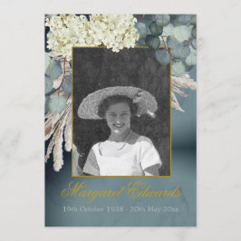 Foraalherdenkingsfoto van Floral Blue Gold Elegant Kaart