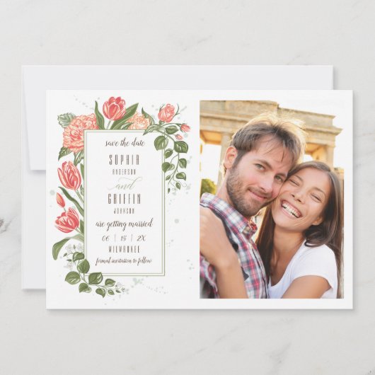 Foral Embrace Save the Date Photo Card Kaart (Voorkant)