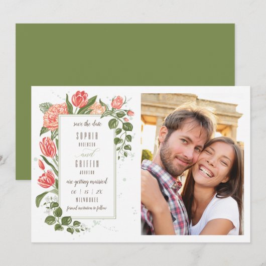 Foral Embrace Save the Date Photo Card Kaart (Voorkant / Achterkant)
