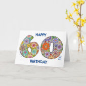 Foral Nummer Verjaardag Kaart - Happy 60th Birthda (Gele Bloem)