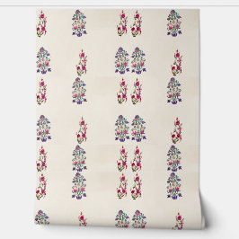 Foral retro look beige roze paarse Wallpaper Behang