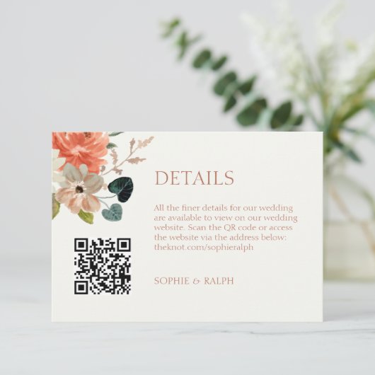 Foral Waterverf Wedding Finer Details QR-code Informatiekaartje (Staand voorkant)