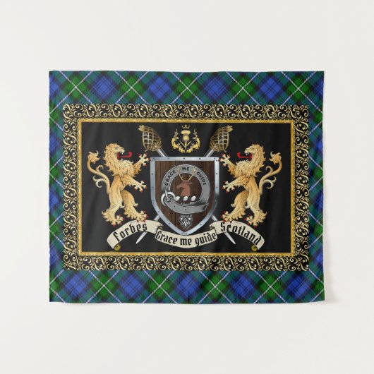 Forbes Clan Badge & Motto w/Lions Wandkleed (Voorkant (horizontaal))