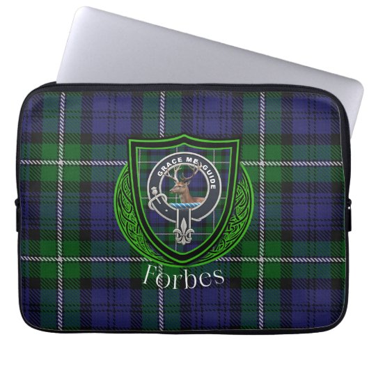 Forbes Scottish Clan Tartan and Crest Laptop Sleeve (Voorkant)