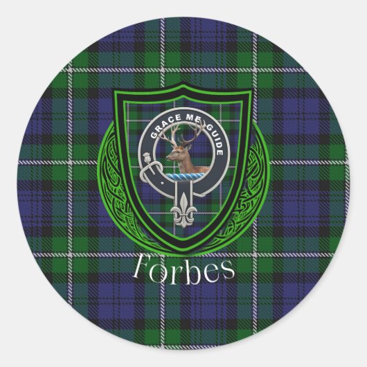 Forbes Scottish Clan Tartan & Crest Ronde Sticker (Voorkant)