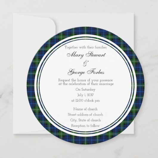 Forbes Scottish Wedding Round Invitation Kaart (Voorkant)