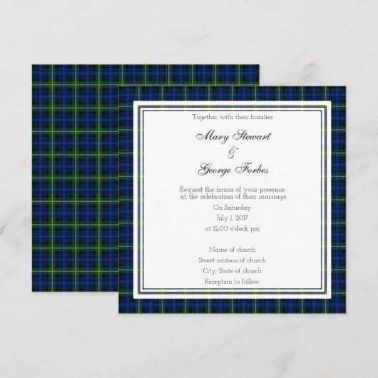 Forbes Scottish Wedding Square Invitation Kaart (Voorkant / Achterkant)
