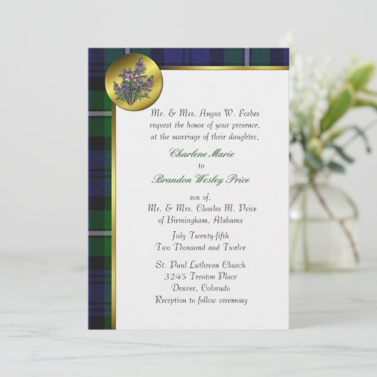 Forbes Tartan Plaid Huwelijksuitnodiging Kaart (Staand voorkant)
