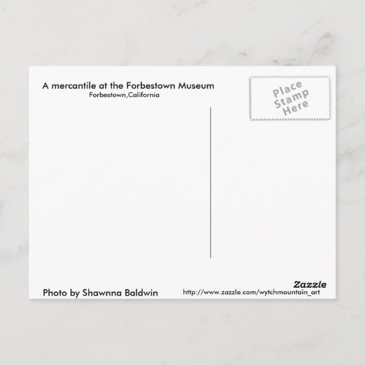 Forbestown Museum Briefkaart (Achterkant)