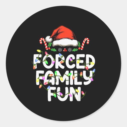 Forced Family Fun Christmas Pajamas Funny Ronde Sticker (Voorkant)