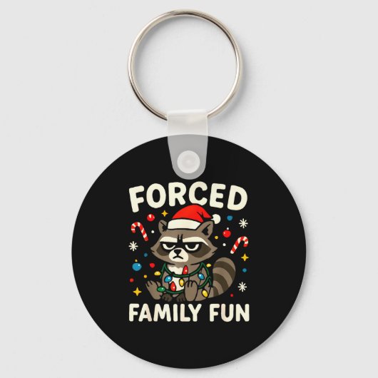 Forced Family Fun – Funny Sarcastic Raccoon Xmas C Sleutelhanger (Voorkant)